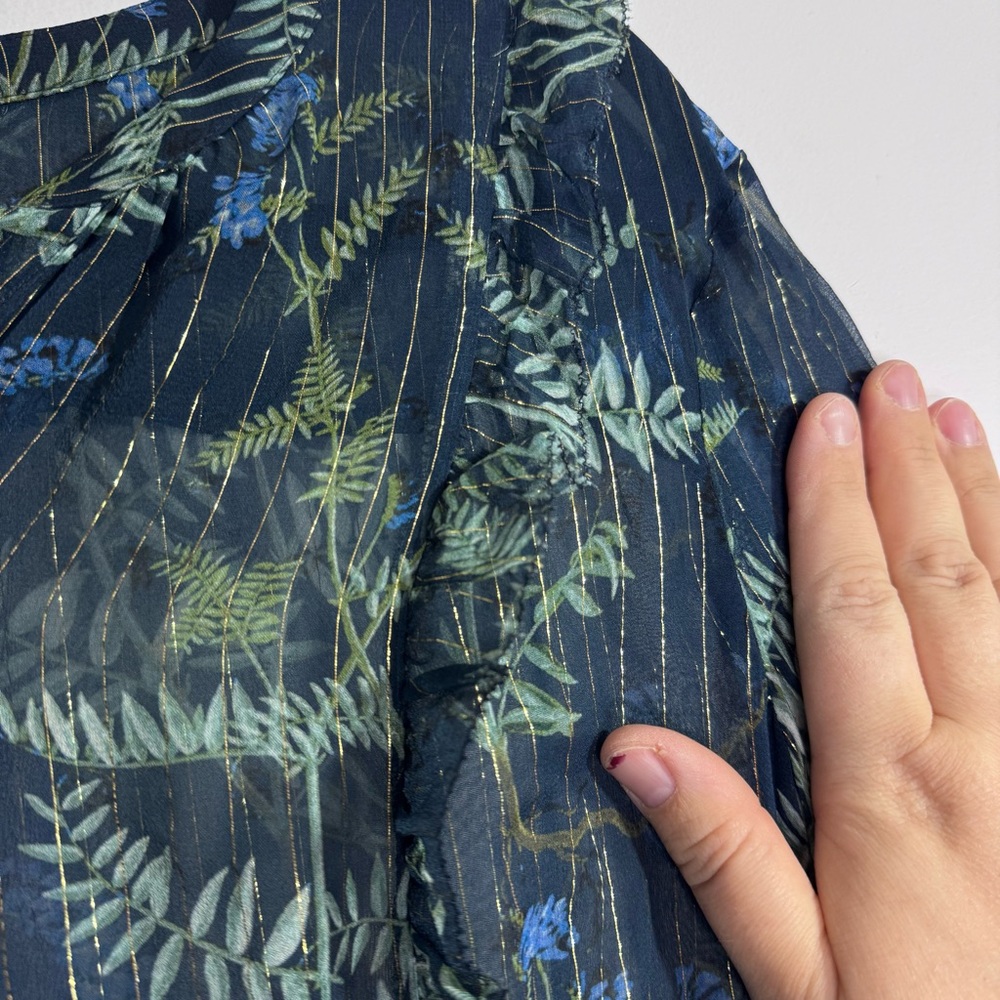 Roller Rabbit Silk Midi Dress Blue Metallic Floral Size L - Picture 4 of 7